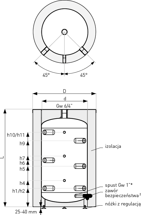 Schemat zbiornika buforowego bez wężownicy SG(B)200